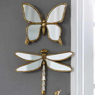 European Retro Creative Mirror Butterfly Dragonfly Mirror Wall Hanging Restaurant Background Wall Decoration Piece Entrance Pendant Customization