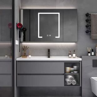 Feng Shui Mirror Hidden Folding Bathroom Cabinet Combination Ceramic All-in-One Basin Bathroom Washbasin Cabinet Combination Washstand