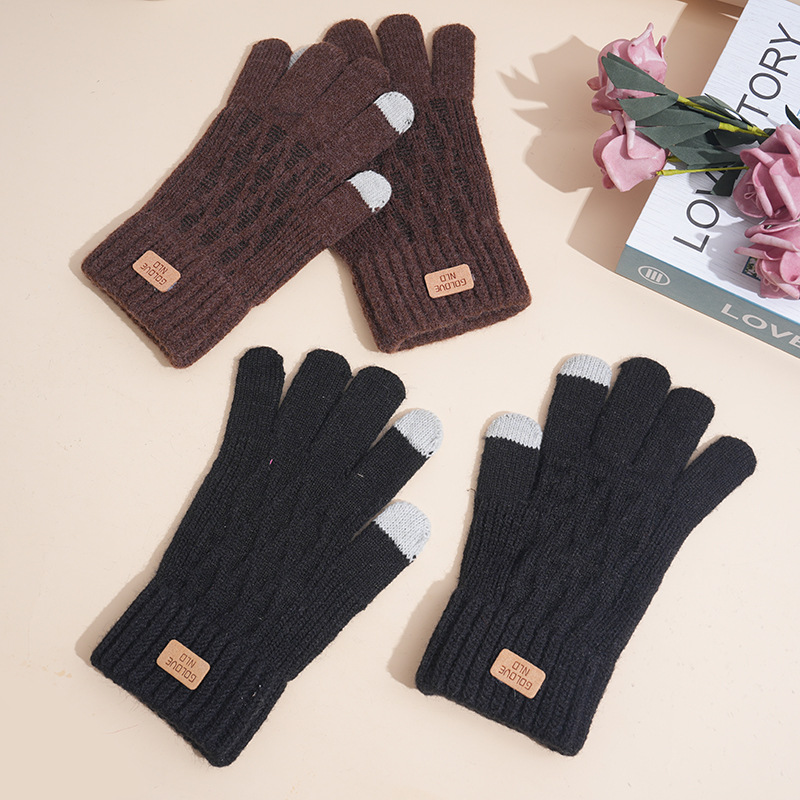 Men's knitted jacquard gloves autumn and winter dark warm riding gloves fashionable simple student casual gloves