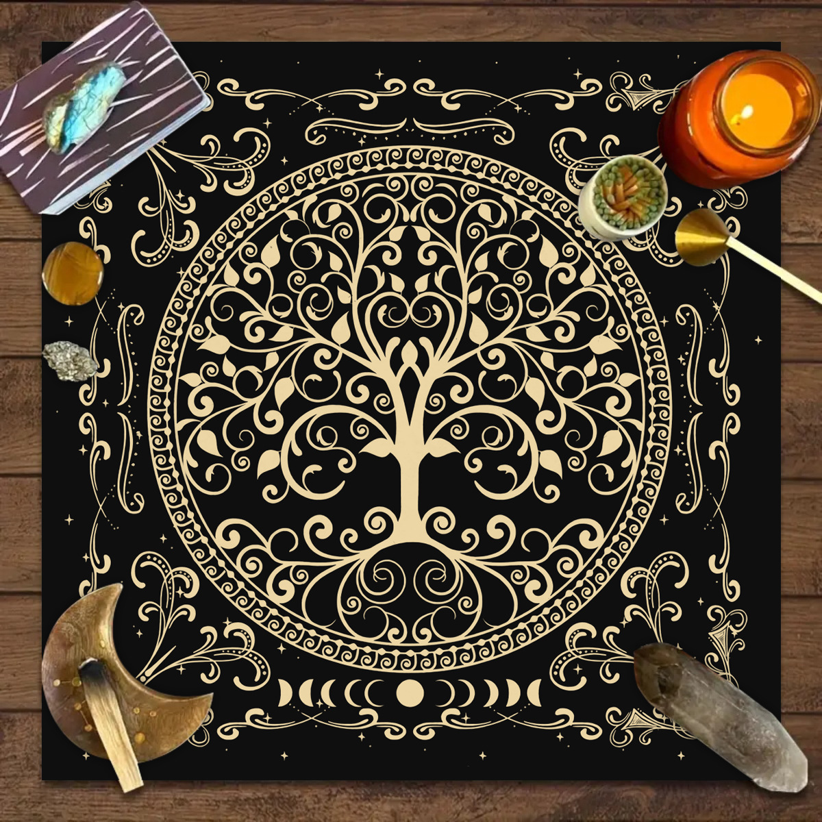 Tarot Card Tablecloth, Tree of Life, Moon Phases, Tarot Card Game, Card Shuffling Decoration Tablecloth, Script Murder Mystery Board Game Decoration Tablecloth