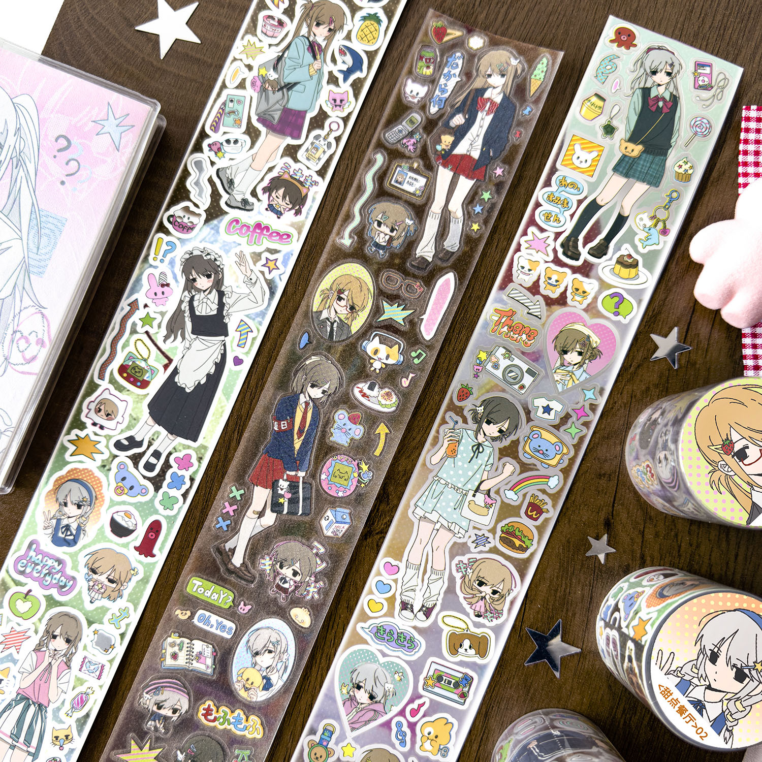 Agugu Girl Whispers Die-Cut Tape Pet Sticker Roll Cute Campus Graffiti Basic Glitter Tape