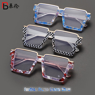 2025 cross-border new eyebrow metal large frame anti-blue light flat mirror European and American fashion high-end sense plain glasses frame