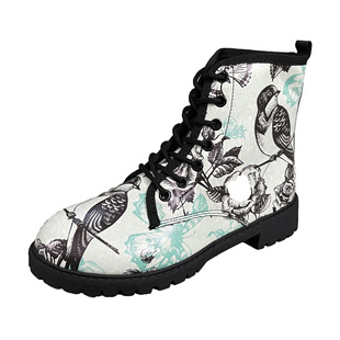 British Style New Couple's plus size Printed Pattern All-match Martin Boots Children's Casual Foreign Trade Lace-up Leather Boots 43