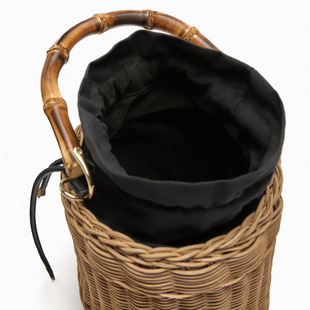 Summer new women's bag natural color hand-woven bucket bag vintage rattan single shoulder crossbody vegetable basket bag straw bag