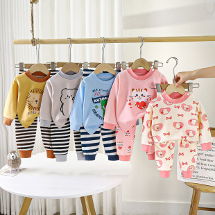 Children's autumn clothes long pants pure cotton 2024 spring new boys' and girls' underwear suit baby boys' home wear wholesale