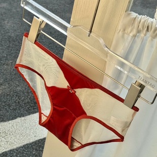 High-grade pure sexy lace satin underwear women's comfortable breathable extended crotch antibacterial briefs for women