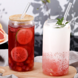 Cross-border 16oz Coke Cup Frosted Can Glass Cup Cold Drink Cup Iceland Lemon Cup Beverage Cup Bamboo Lid Set