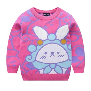 Special Approved Autumn and Winter Girls' Sweater Double-Layer Warm Pullover Girl's Pure Cotton Sweater Cartoon Round Neck Sweater