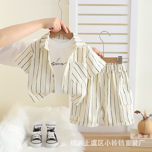 Trendy Children's Summer Clothes 2025 New Summer Style Boys' Thin Short-Sleeved Shirts Three-Piece Set Baby Boy's Summer Clothes
