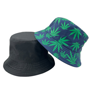 Summer new printed maple leaf fisherman hat wholesale Japanese small fresh couple sunscreen cap sunshade double-sided basin hat