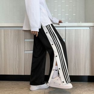 Side breasted pants men's summer thin American fashion casual pants straight loose sports trousers high street ins fashion