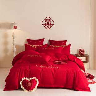 New Chinese-style Wedding Embroidery Wedding Four-piece Set Red Wedding Wedding Quilt Bed Sheets Wedding Bedding