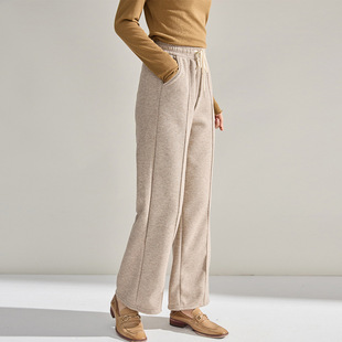 24 Fall/Winter New fleece-lined Thickened Casual Straight Pants High Waist Drawstring Slim Leg Straight Pants Women 18715