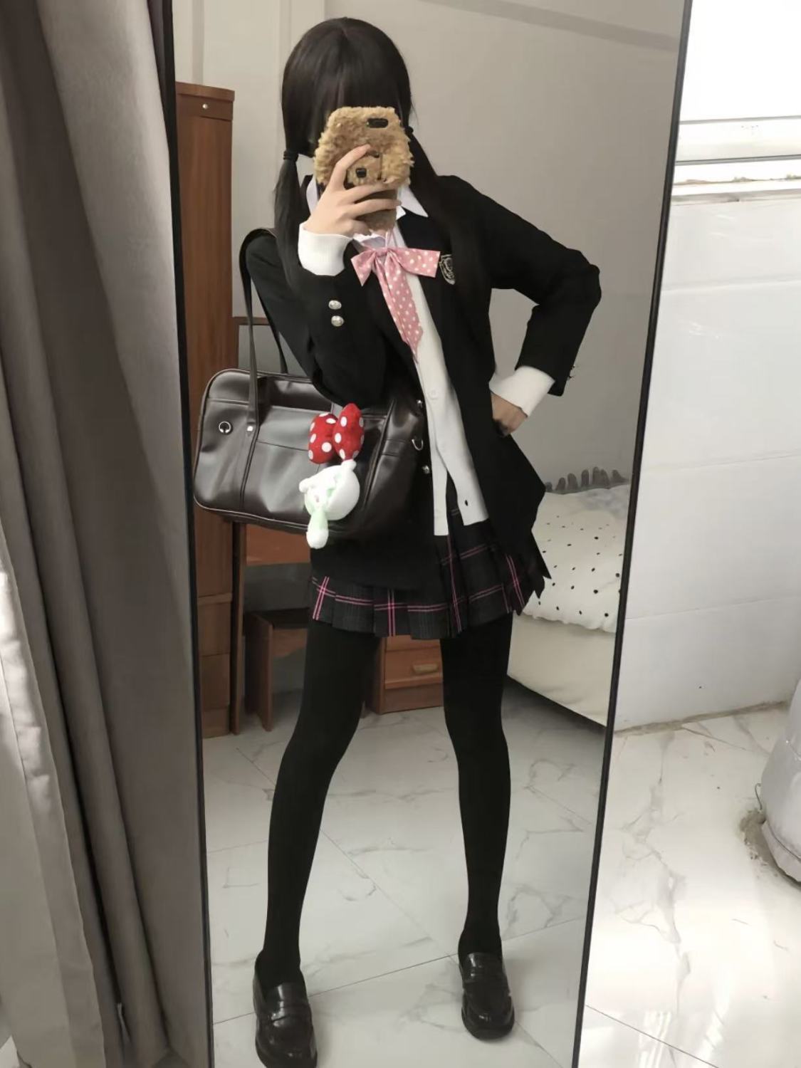Original Uniform Black Blazer Autumn and Winter College Style Outfit White Cardigan Knitted Sweater Jk Plaid Skirt Set