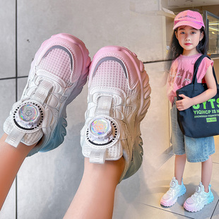 Girls Shoes 2023 New Summer Children's Mesh Sneakers Breathable Mesh Shoes Girls Swivel Button Torre Shoes Trendy