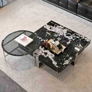 Italian Style Minimalist Marble Coffee Table Living Room Household Large and Small Apartment Light Luxury Simple Designer Style Square Coffee Table Combination