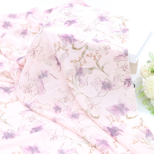 New National Style Ink Printed Cloth, Large Flower Dress Fabric, Wrinkled Polyester Floral Cloth, Wholesale in Stock