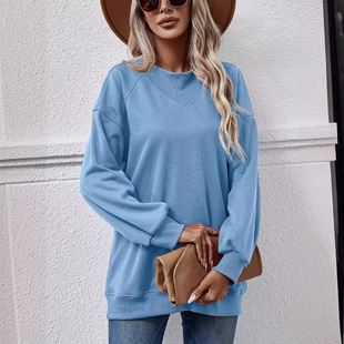 2023 cross-border new European and American autumn and winter women's clothing Amazon new women's sweater round neck long sleeve women's top