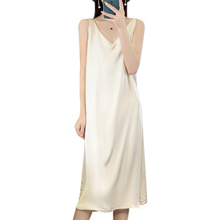 Silk Satin 2024 Summer Women's New V-neck Slim-fit Inner Dress Socialite Sexy Slip Dress Long Dress
