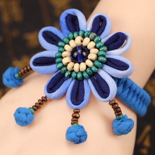 Wholesale tie-dye bracelet blue dyed bracelet tie-dye blue dyed ethnic style handmade jewelry tie-dye bracelet with blue dyed flowers