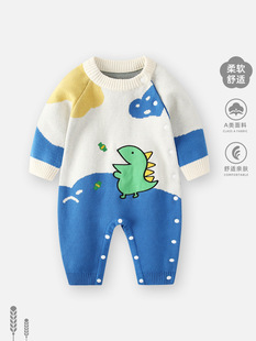 Baby clothes winter jumpsuit baby boy sweater sweater romper newborn fleece-lined autumn and winter outwear women
