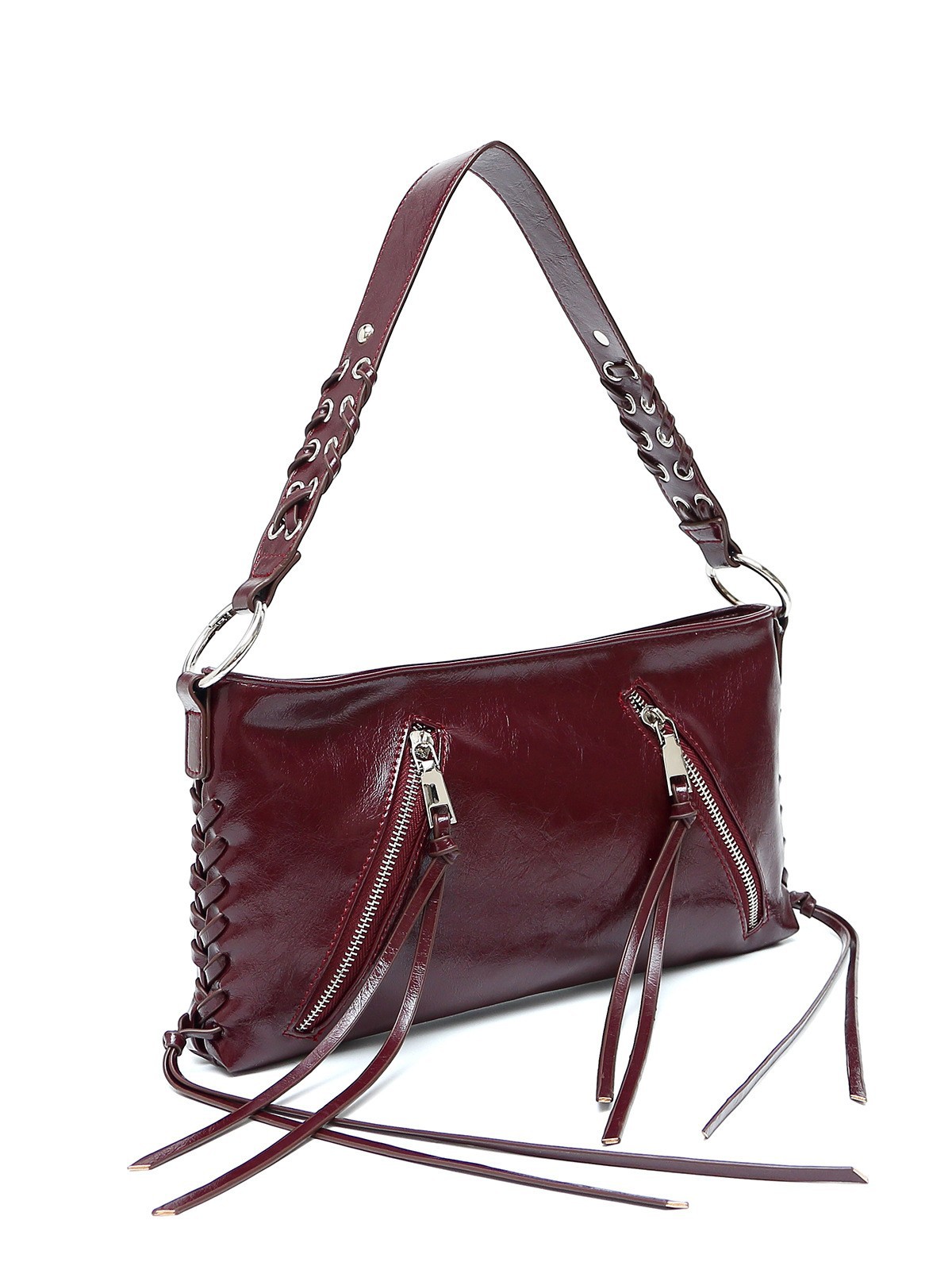 Cross-border 2025 Korean style retro drawstring braided handbag with rivets, underarm slingback, zipper tassel tote bag