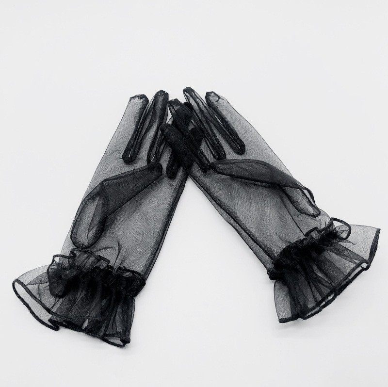Wedding Bride Dress Evening Gloves Ruffled Black Multi-Color Sheer Delicate Short Performance Cosplay Gloves