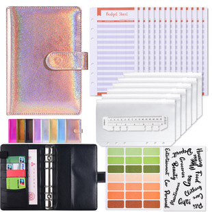 Cross-Border Special A6 Colorful Laser Macaron Notebook Pu Imitation Leather Notebook Cash Budget Loose-Leaf Notebook Hand Ledger