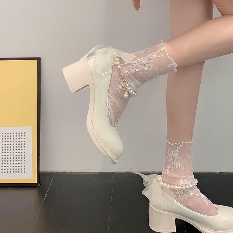 Solid Color Lace Mesh Ultra-Thin Slouch Socks for Women, Summer Mid-Calf Socks, Breathable Hollow-Out Jk Socks Wholesale Manufacturer