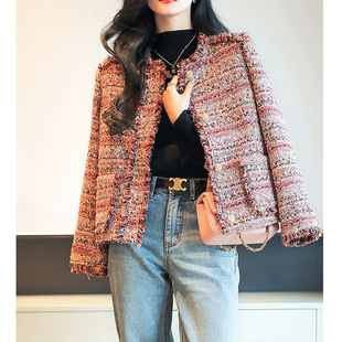 Exquisite tassel Chanel style coat women's autumn women's clothing 2023 autumn Plaid tweed short top fashion