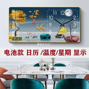 Calendar Wall Clock Fashion Net Red Crystal Porcelain Painting Clock New Living Room Dining Room Wall Clock Mute Hanging Picture Quartz Clock