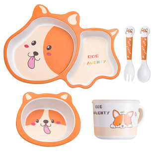 Factory wholesale bamboo fiber tableware set children's split plate baby bowl baby food bowl fork spoon Cup