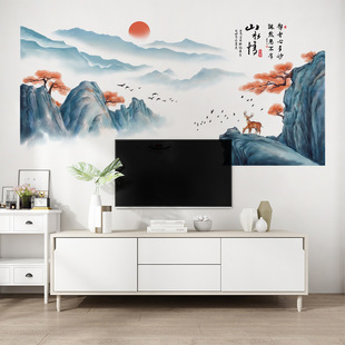 Lvkang CH69092 Sunset Reflecting Landscape Ancient Style National Style Landscape Ink Painting TV Background Wall Self-adhesive Sticker Painting