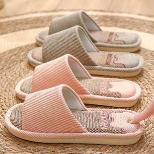 Linen Slippers Men's Large Size Home Spring and Autumn Four Seasons Cotton and Linen Couple's Household Silent Fabric Slippers Women's Indoor Wholesale