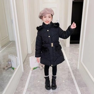 Children's cotton-padded jacket girls plus velvet padded fashion middle and long girls cotton-padded jacket Western style cotton-padded jacket factory outlet