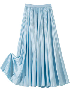 B2072 2025 spring women's elastic waist pleated overskirt mid-length large swing skirt