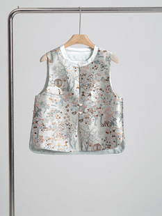 New Chinese Jacquard Brocade Vintage Buckle Coat Vest Women's 2025 Spring Light Guofeng Embroidered Zen Tea Dress