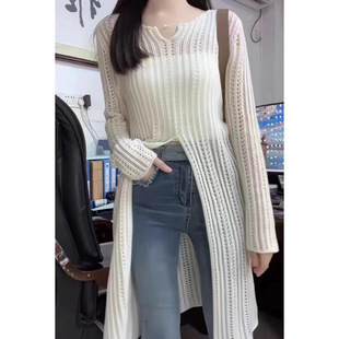 Cross-border Amazon Fashion Blouse Small V-neck Spring and Summer New Round Neck Niche Hollow dress Women's Split Design