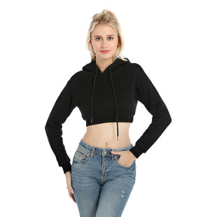 Foreign Trade Spring and Autumn Navel Sweatshirt Solid Color Short Production Picture Slim Korean Versatile Personality Fashion Hooded