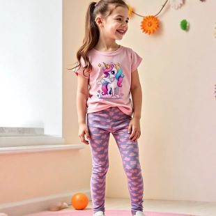 K7036 Cross-border Trade Ins Summer Girls Cute Unicorn Print Short-sleeved T-shirt Cloud Print Slim-fit
