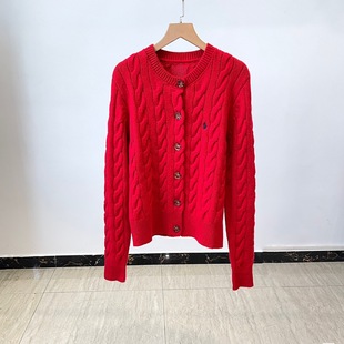 Rl Autumn and Winter New Style Pony Logo Wool Cashmere Classic Twist Twisted Rope Star's Same Versatile Knitted Cardigan