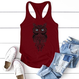2021 Fashion Owl Print Vest Women's Sleeveless Summer Vest Graphic Women's Round Neck Women's Vest