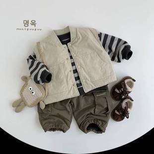 Giant practical Joker ~ Korean version of children's double-sided cotton vest for boys and girls baby padded plaid waistcoat