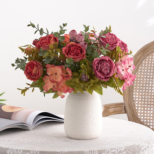 7 Head European bract core peony retro simulation bouquet home wedding decoration fake flower wholesale silk hydrangea
