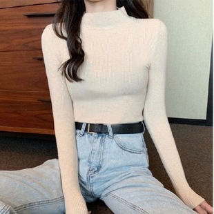 Factory wholesale semi-high collar base sweater women's autumn and winter long sleeve slim fit all-match foreign style sweater top