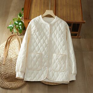 Cotton-Padded Winter Casual Quilted Lightweight Cotton Jacket 2024 Loose New Style Short Solid Color Coat for Moms