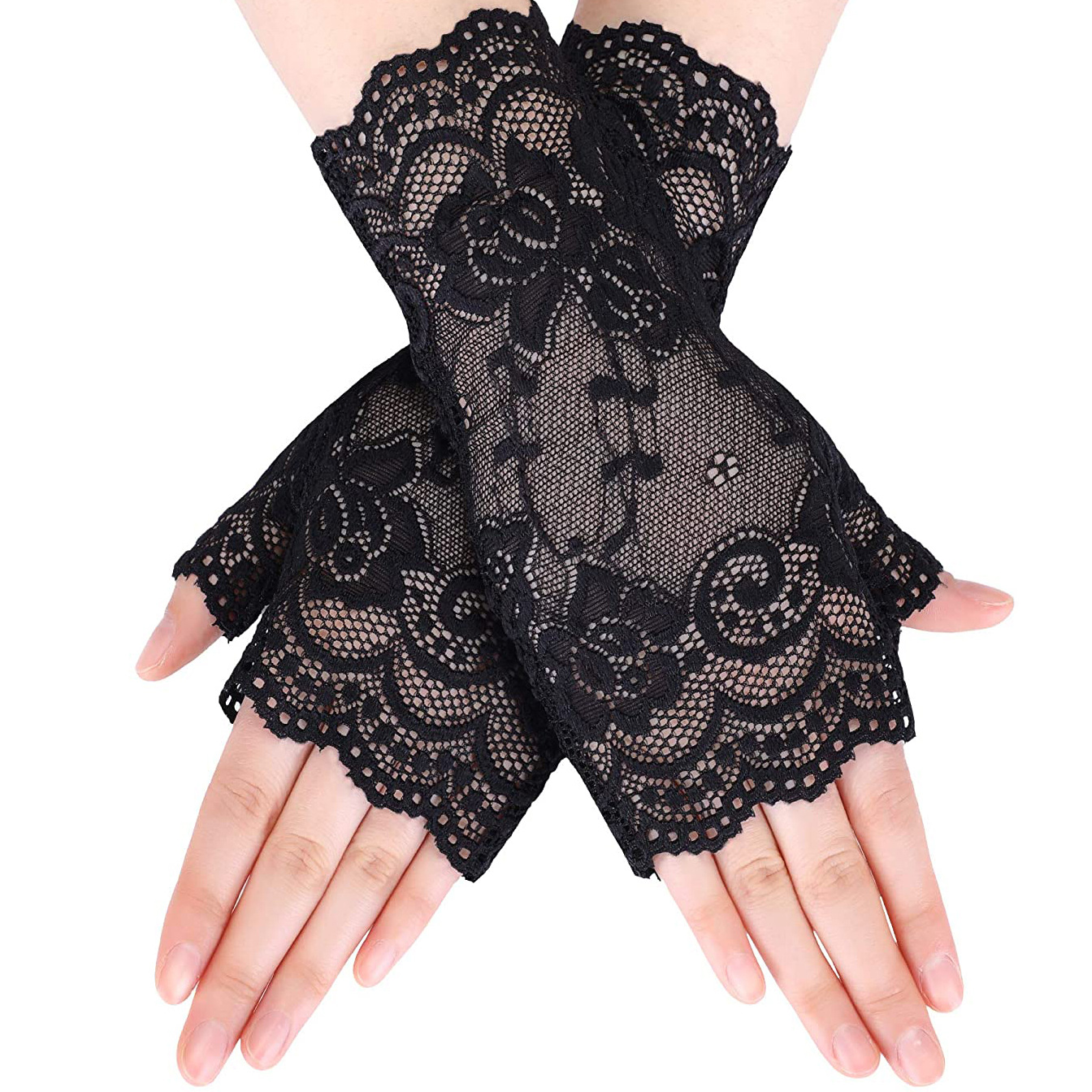 Lace Gloves for Women, Half-Fingerless, Fingerless, Short Sailor Dance Driving, Sun Protection, Uv Protection, Scar Covering Gloves