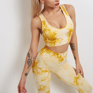 Europe and the United States cross-border ins tie-dye stretch yoga clothing sports running fitness suit new knitted fitness trousers women