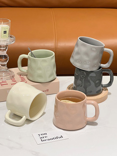 High-Looking Ceramic Cup Mug Household Drinking Cup with Spoon Office Couple Water Cup Milk Fufu Coffee Cup