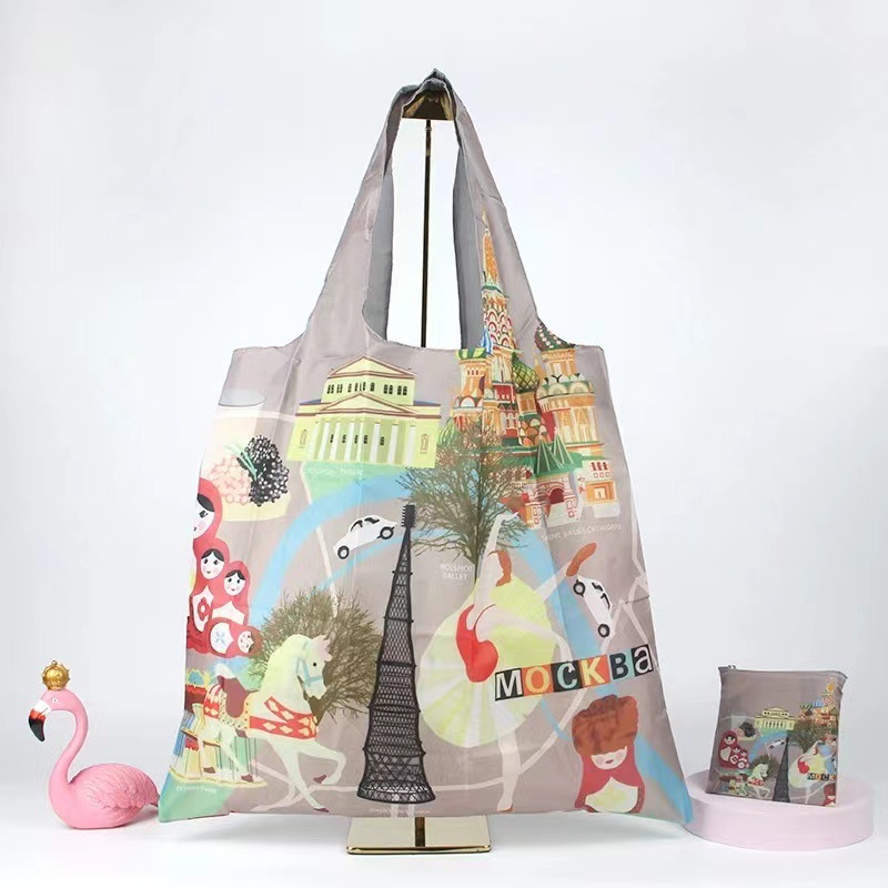 New European and American Style Spring Roll Bag, Foldable Shopping Bag, Storage Bag, Large Capacity Travel Shopping Bag, Digital Printing, Waterproof